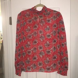 Mock neck shear floral top
